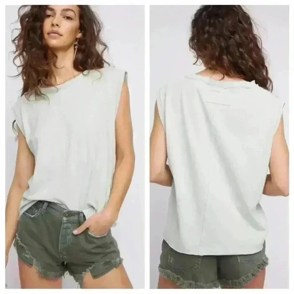 Free People Kasee Sleeveless Crewneck Muscle Tee Mint Soda Lime Size Extra Small